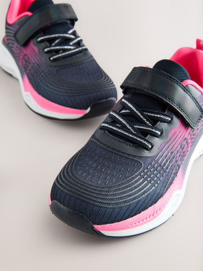 Navy/Pink Wide Fit (G) Elastic Lace-Up Trainers image 3