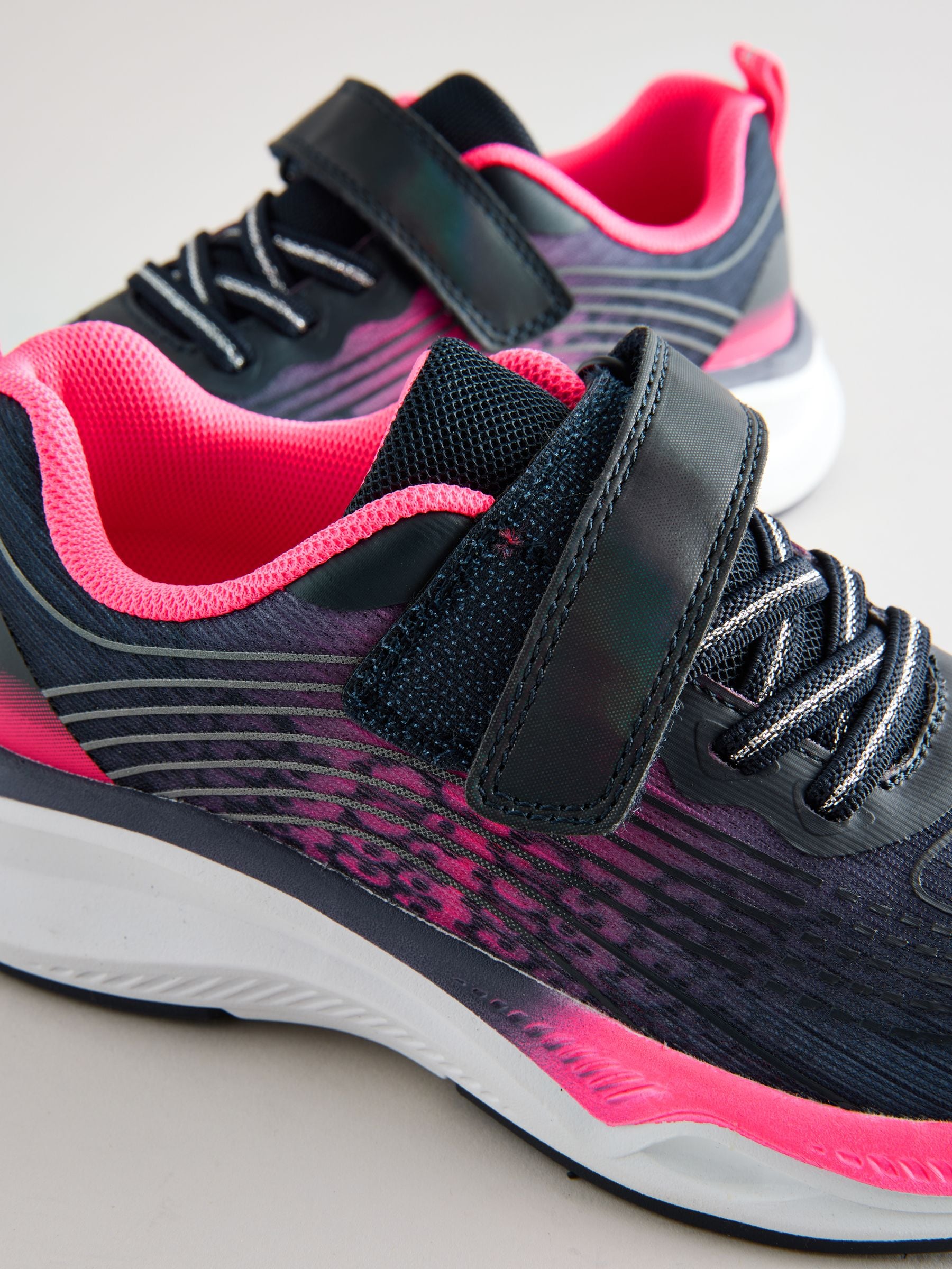 Navy/Pink Wide Fit (G) Elastic Lace-Up Trainers image 4