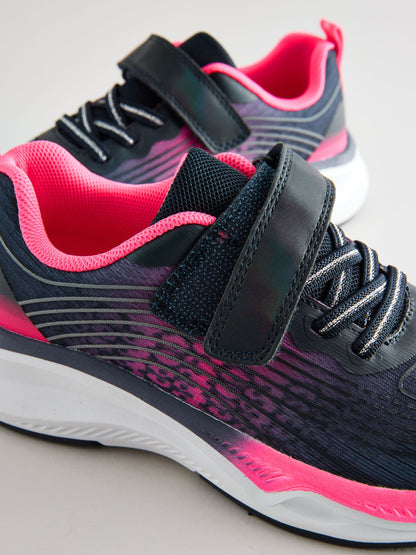 Navy/Pink Wide Fit (G) Elastic Lace-Up Trainers image 4