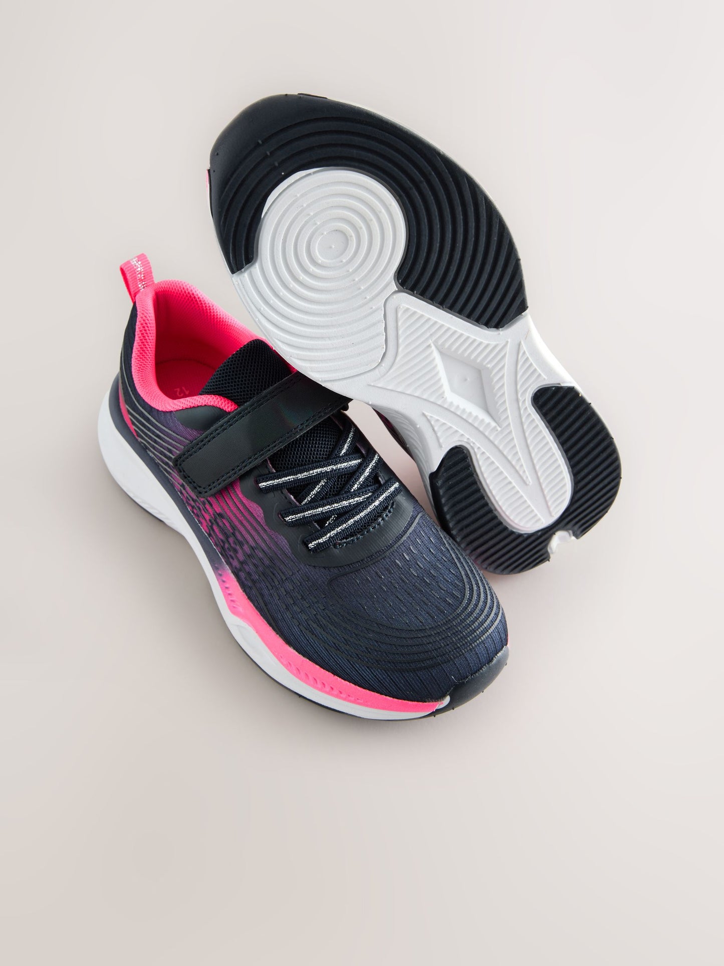 Navy/Pink Wide Fit (G) Elastic Lace-Up Trainers image 6