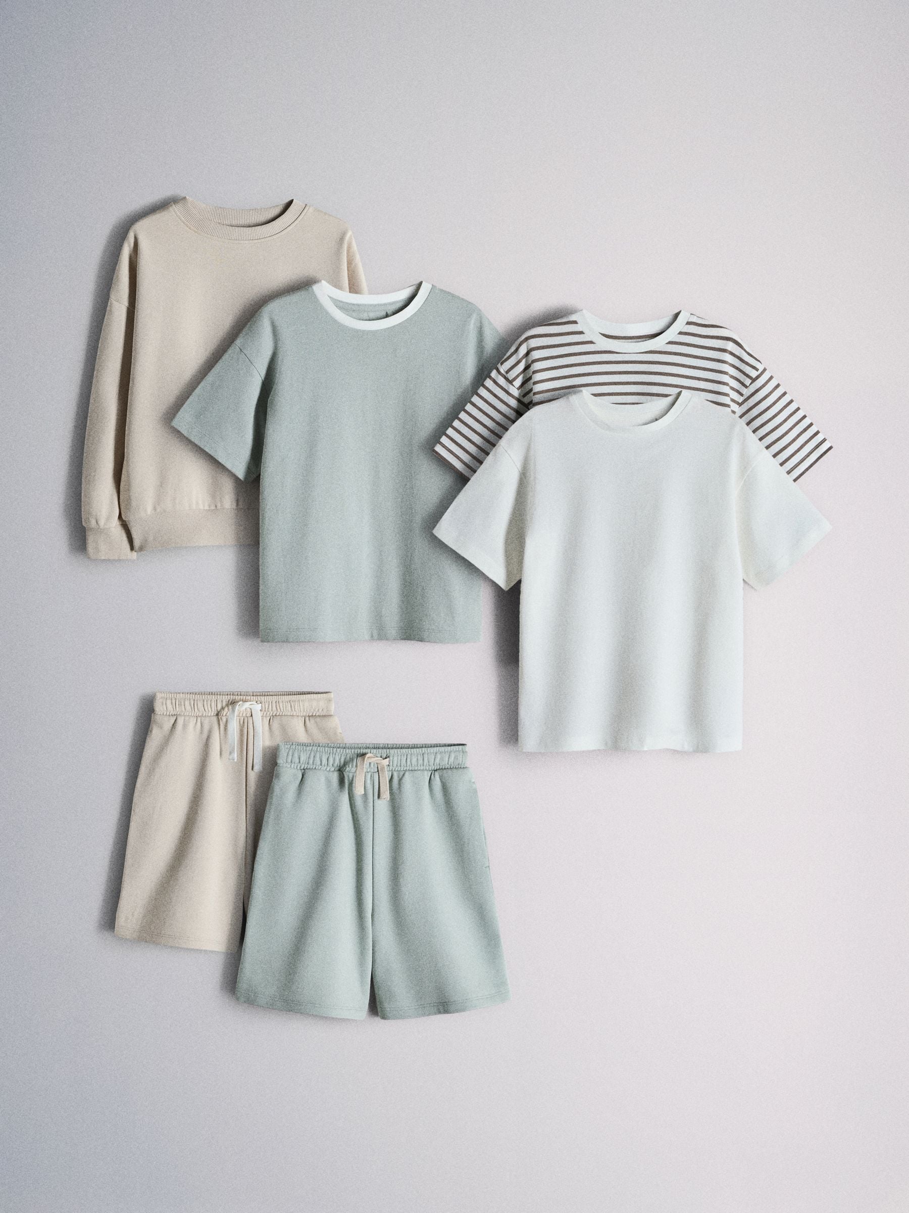Dsiney Kidz - The Set 6 Piece Jersey Crew Short Sleeve Oversized T-Shirt and Shorts Set Green/White/Brown image 1