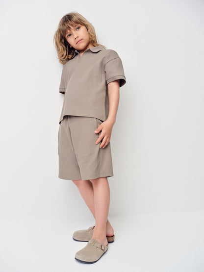 Dsiney Kidz - The Set 2 Pack Jersey Rib Short Sleeve Crew T-Shirt, Trophy Neck and Short Set Brown/Cream image 4