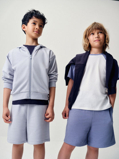 Dsiney Kidz - The Set 8 Piece Jersey Zip Through Hoody Crew Joggers Shorts and Short Sleeve Oversized T-Shirt Set Blue/Navy/White image 6