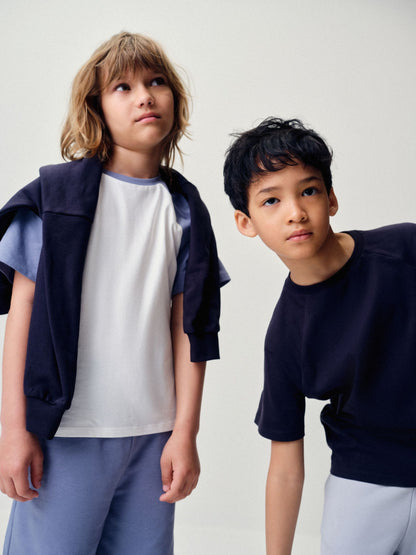 Dsiney Kidz - The Set 8 Piece Jersey Zip Through Hoody Crew Joggers Shorts and Short Sleeve Oversized T-Shirt Set Blue/Navy/White image 8