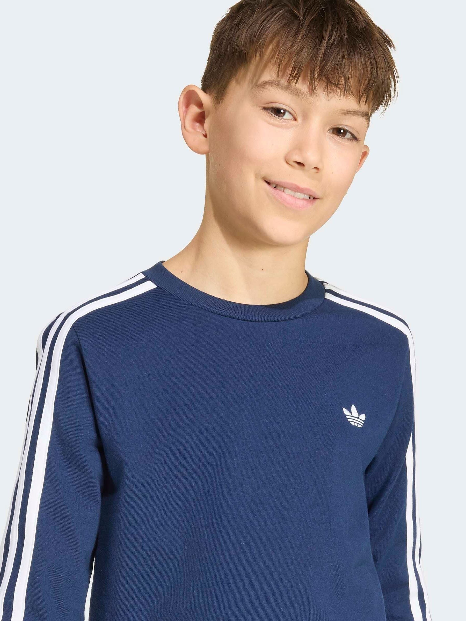 Dsiney Kidz - adidas Originals Blue 3-Stripe Long Sleeve T-Shirt image 4
