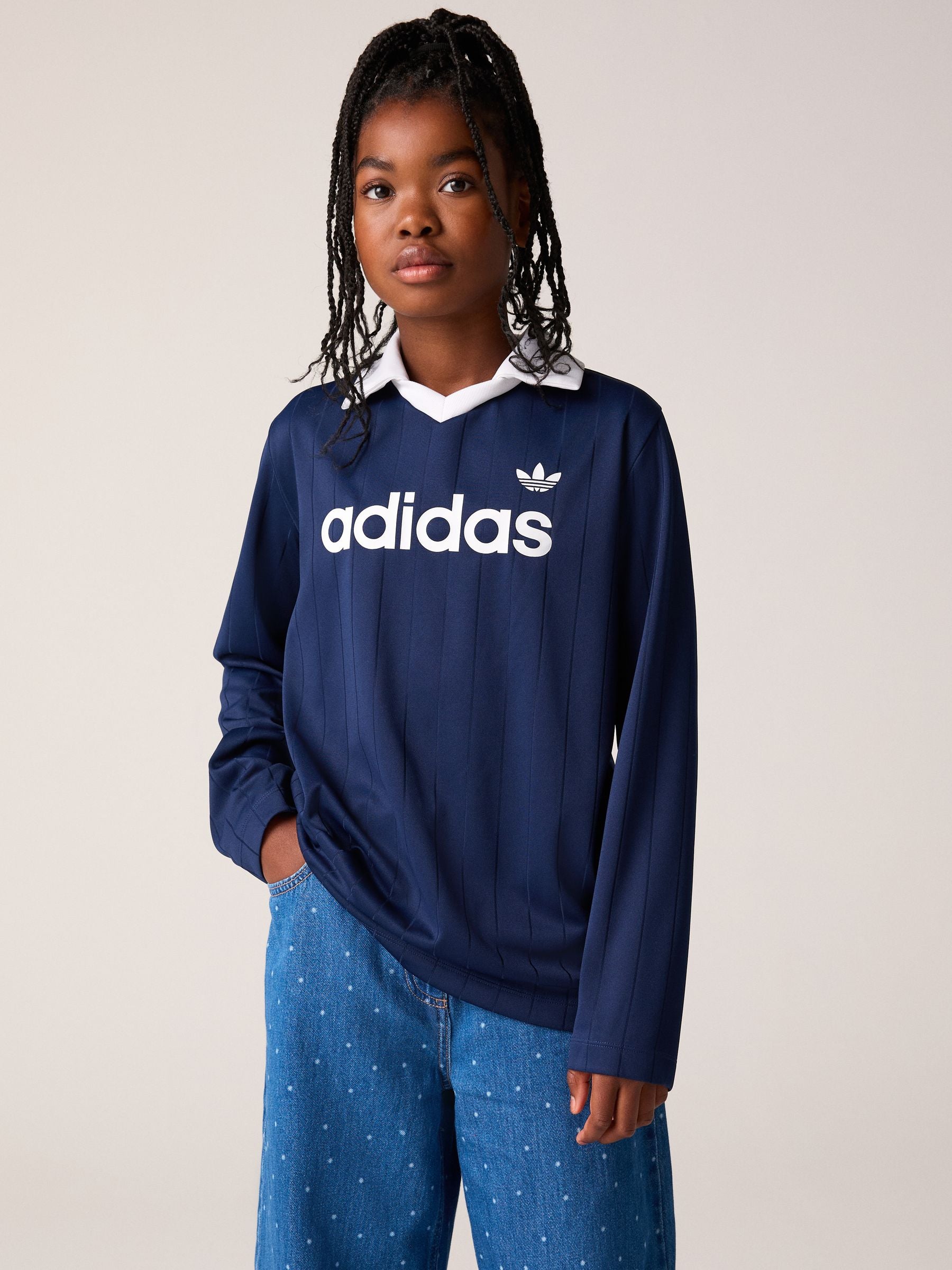 Dsiney Kidz - adidas Originals Blue Long Sleeve Pinstripe Polo Shirt image 1