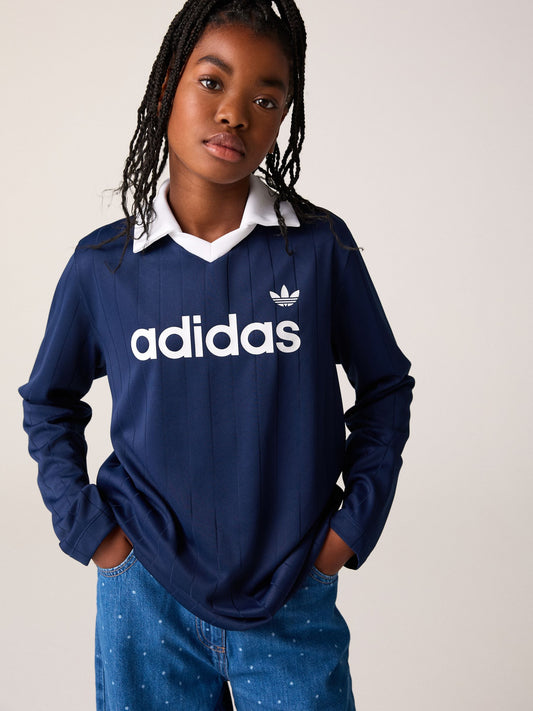 Dsiney Kidz - adidas Originals Blue Long Sleeve Pinstripe Polo Shirt image 2