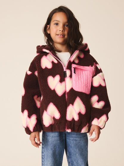 Dsiney Kidz - Brown/Pink Heart Zip Up Hoodied Borg Jacket (3-16yrs) image 2