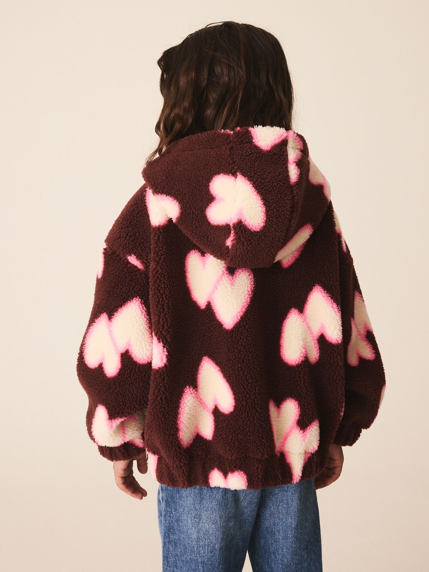 Dsiney Kidz - Brown/Pink Heart Zip Up Hoodied Borg Jacket (3-16yrs) image 3