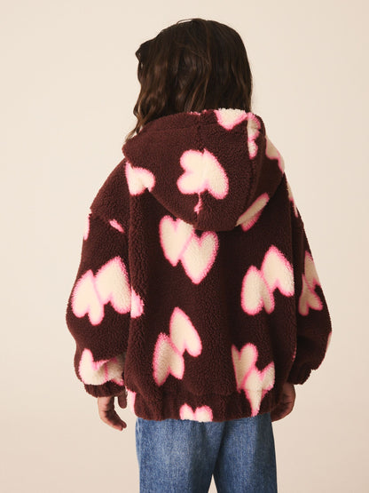 Dsiney Kidz - Brown/Pink Heart Zip Up Hoodied Borg Jacket (3-16yrs) image 3