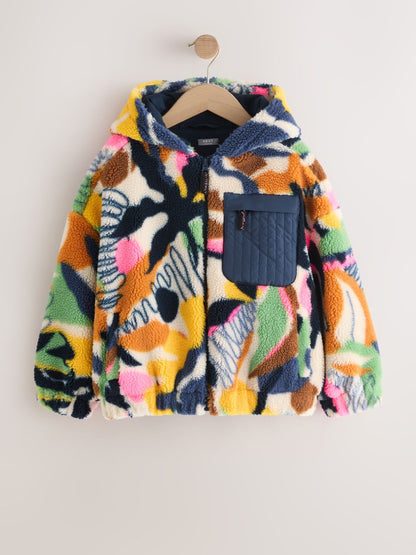 Dsiney Kidz - Abstract Leaf Print Zip Up Hoodied Borg Jacket (3-16yrs) image 5