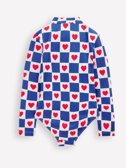 Boden Blue Heart Long Sleeve Swimsuit image 3