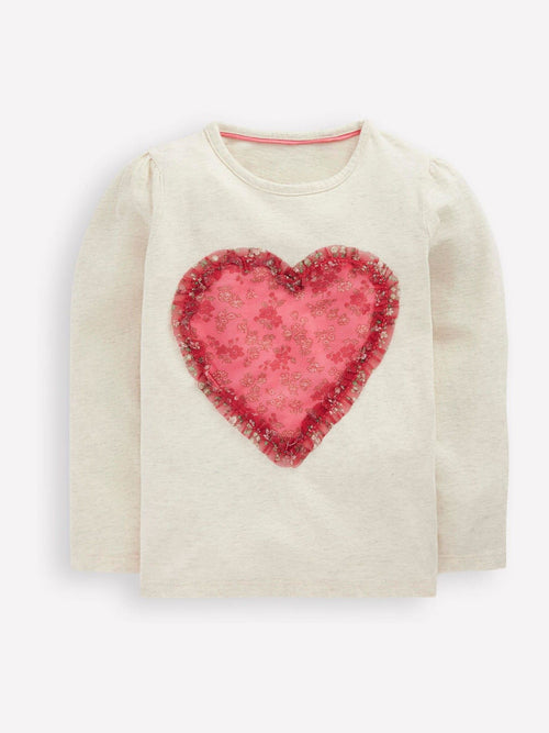 Boden Cream Heart Puff Sleeve Applique T-Shirt image 1