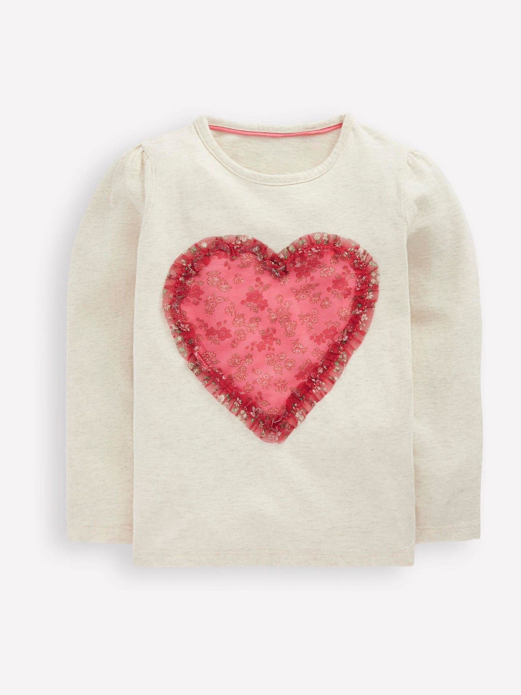 Boden Cream Heart Puff Sleeve Applique T-Shirt image 1