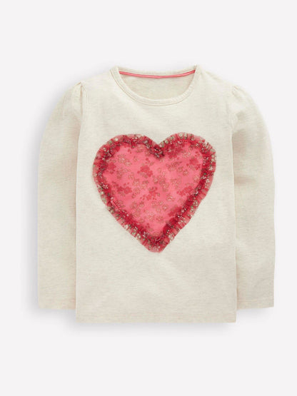 Boden Cream Heart Puff Sleeve Applique T-Shirt image 1