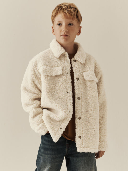 Ecru Borg Fleece Shacket (3-16yrs) - image 1