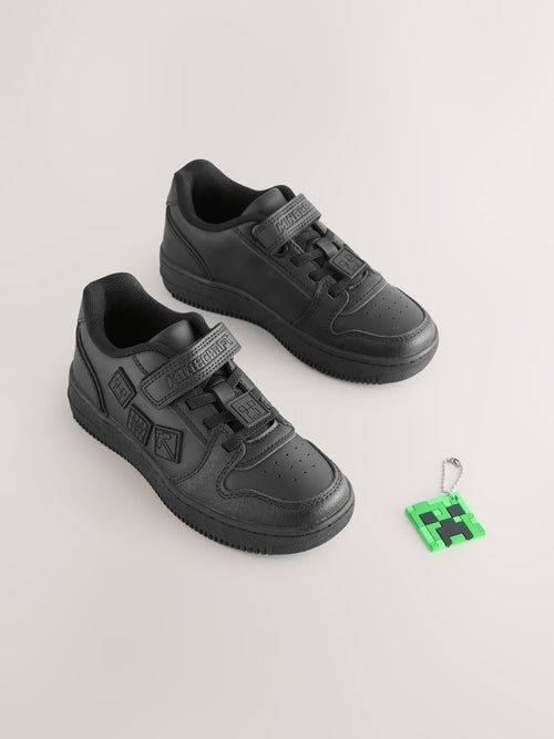 Black Standard Fit (F) Minecraft Touch Fastening Elastic Lace School Shoes image 1