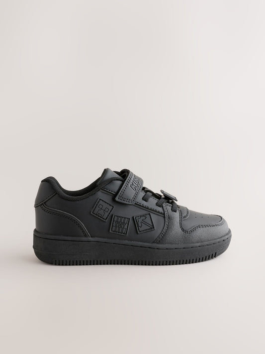 Black Standard Fit (F) Minecraft Touch Fastening Elastic Lace School Shoes image 2