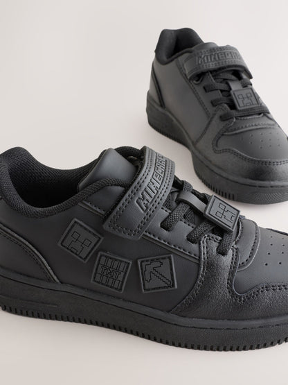 Black Standard Fit (F) Minecraft Touch Fastening Elastic Lace School Shoes image 3