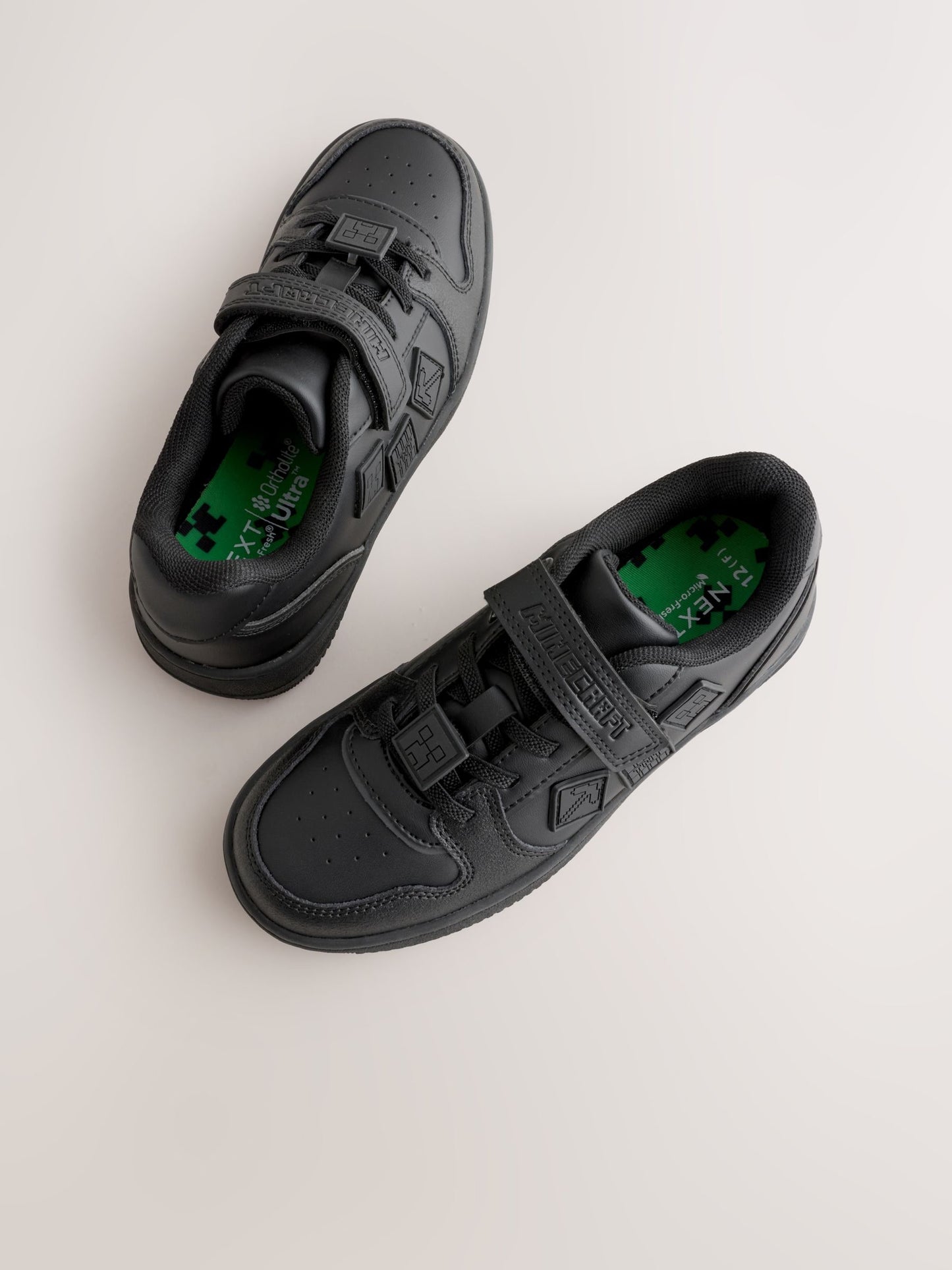 Black Standard Fit (F) Minecraft Touch Fastening Elastic Lace School Shoes image 5