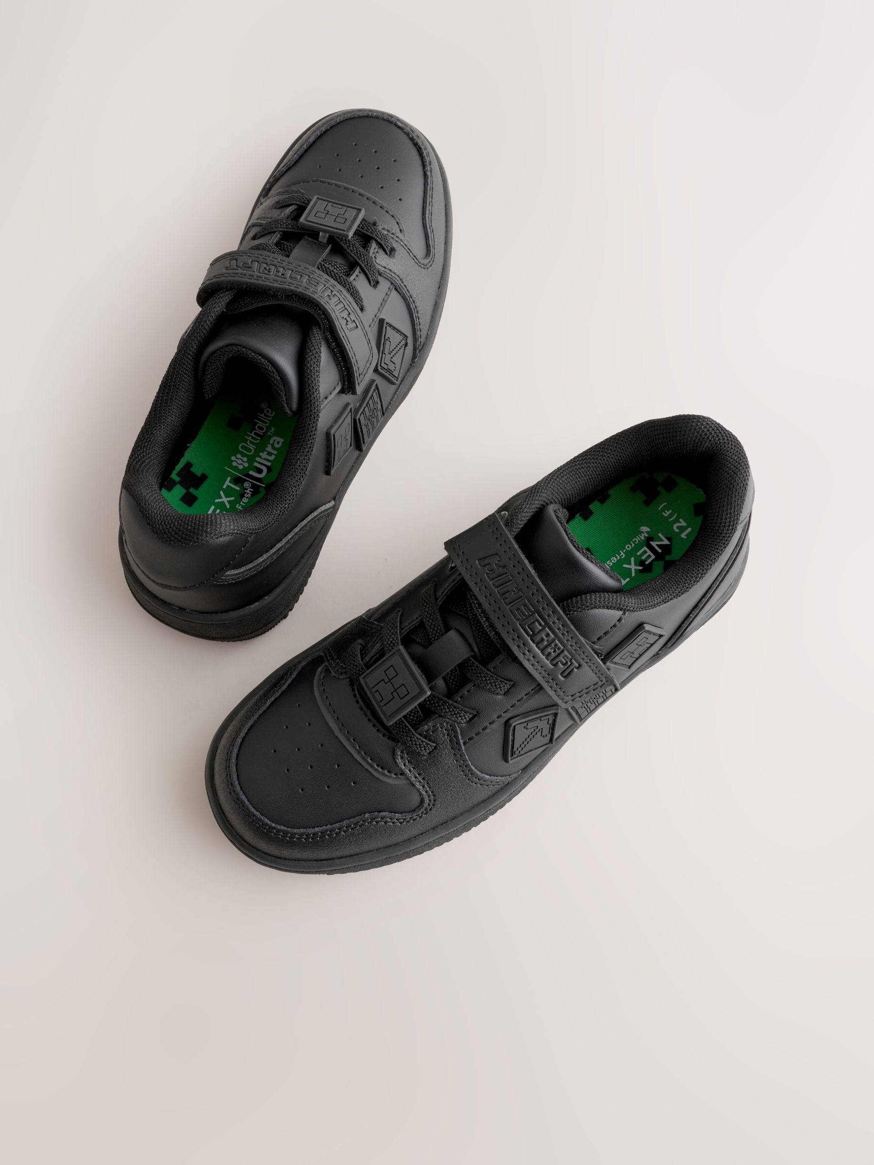 Black Standard Fit (F) Minecraft Touch Fastening Elastic Lace School Shoes image 5
