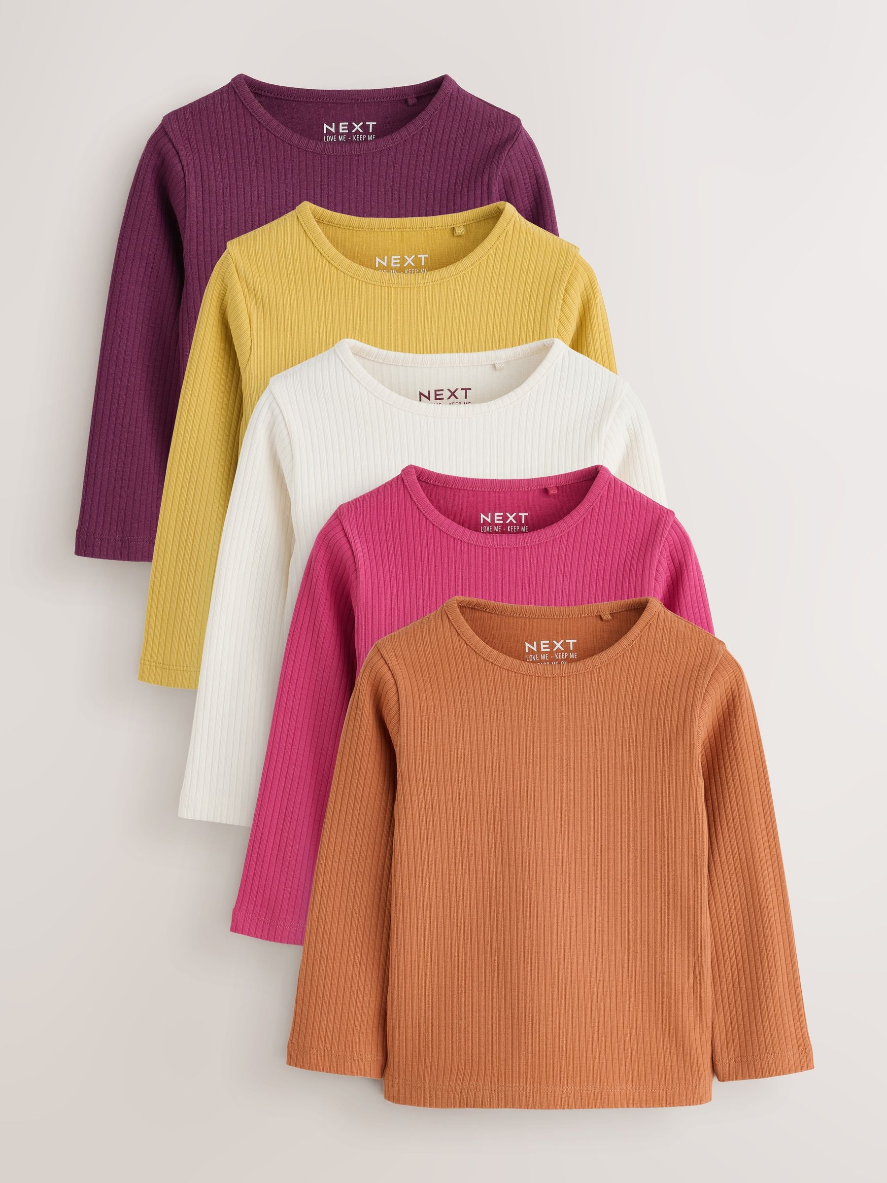 Dsiney Kidz - Purple/Green Long Sleeve Ribbed Tops 5 Pack (3mths-7yrs) image 1