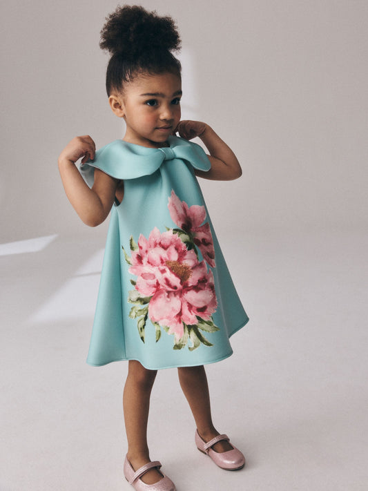 Dsiney Kidz - Green Sleeveless Diamante Scuba Collar Dress (3mths-7yrs) image 2