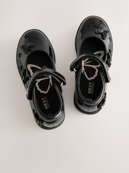 Black Patent Standard Fit (F) School Butterfly Mary Jane Shoes image 3