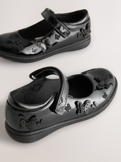 Black Patent Wide Fit (G) School Butterfly Mary Jane Shoes image 4
