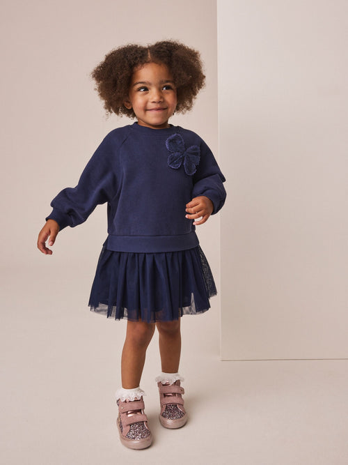 Dsiney Kidz - Navy Bow Long Sleeve Sweat Dress (3mths-7yrs) image 1