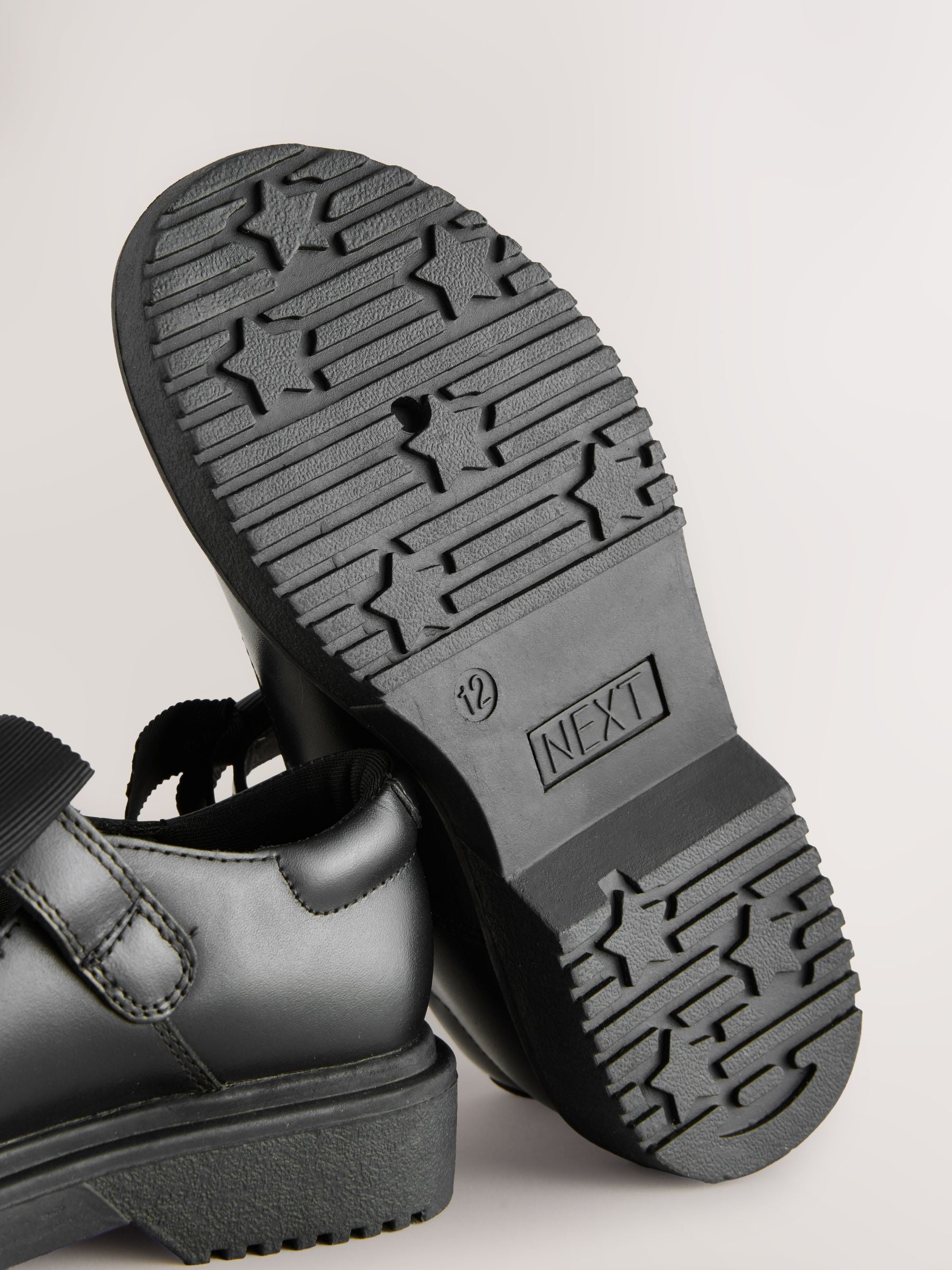 Black Matt Standard Fit (F) Leather Bow Chunky Mary Jane School Shoes image 5