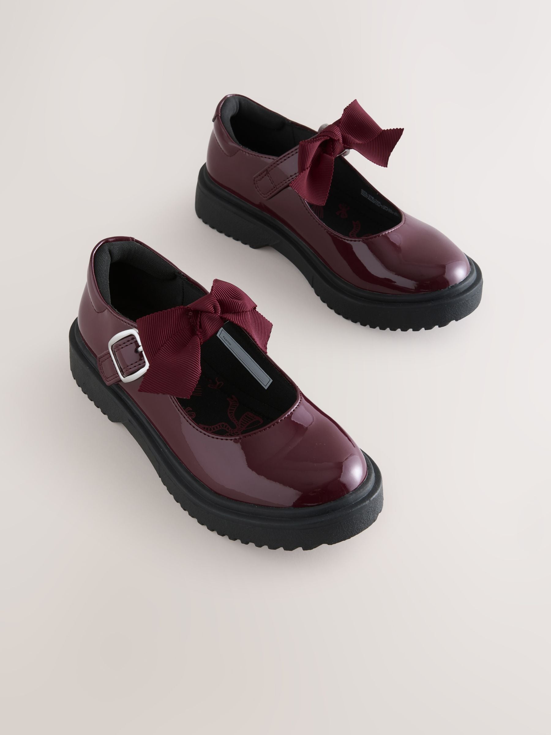 Burgundy Red Standard Fit (F) Bow Chunky Mary Jane School Shoes image 1