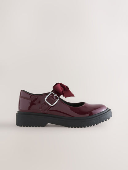 Burgundy Red Standard Fit (F) Bow Chunky Mary Jane School Shoes image 2
