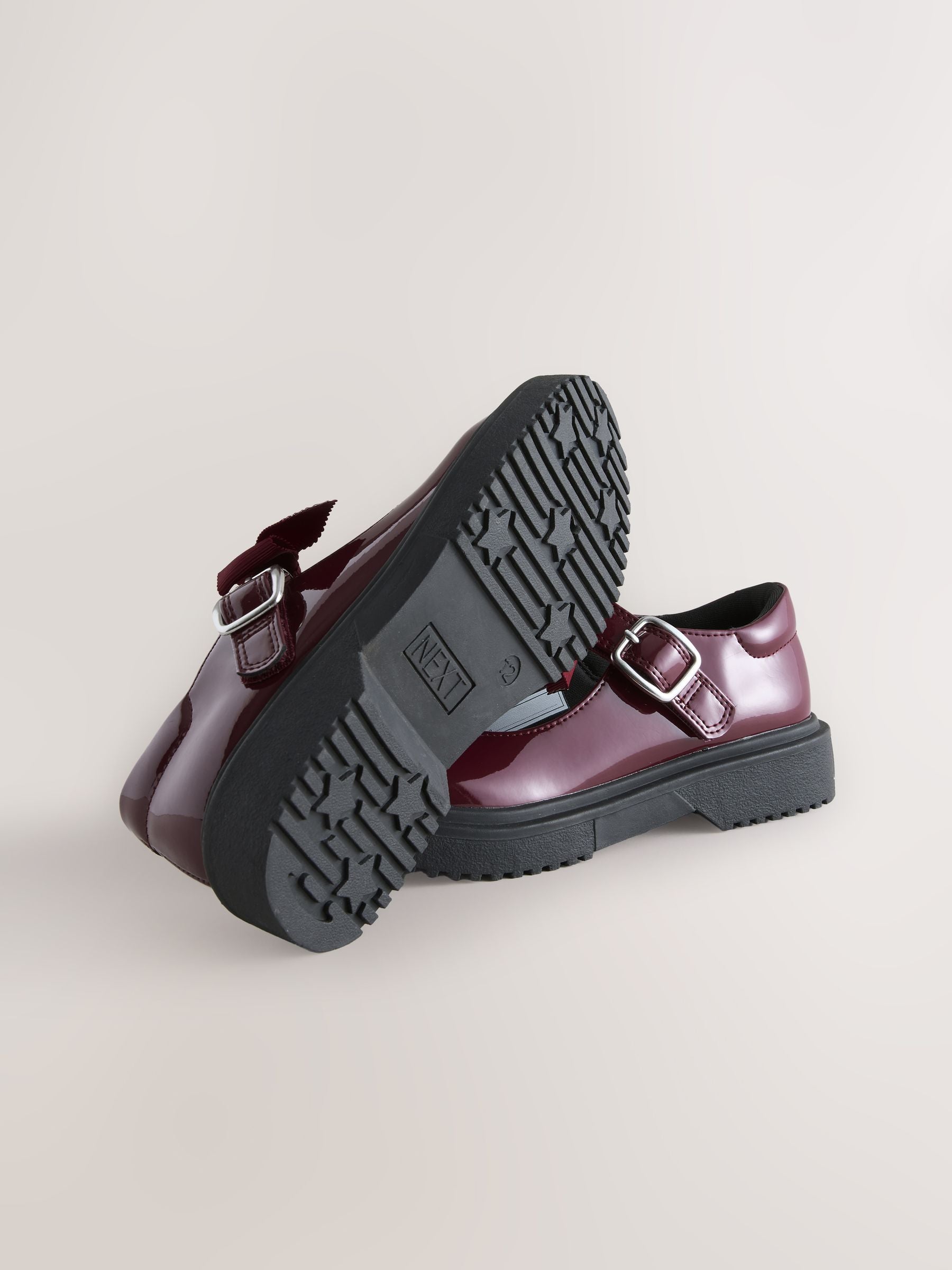 Burgundy Red Standard Fit (F) Bow Chunky Mary Jane School Shoes image 3