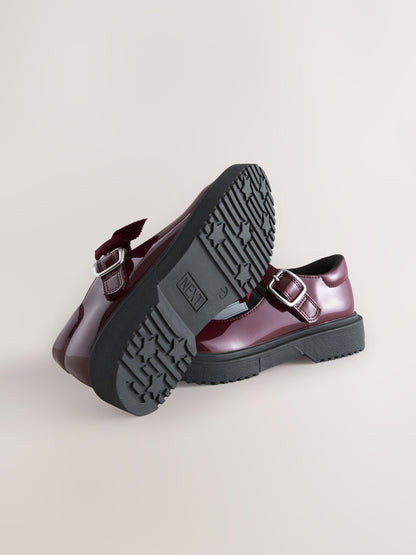 Burgundy Red Standard Fit (F) Bow Chunky Mary Jane School Shoes image 3