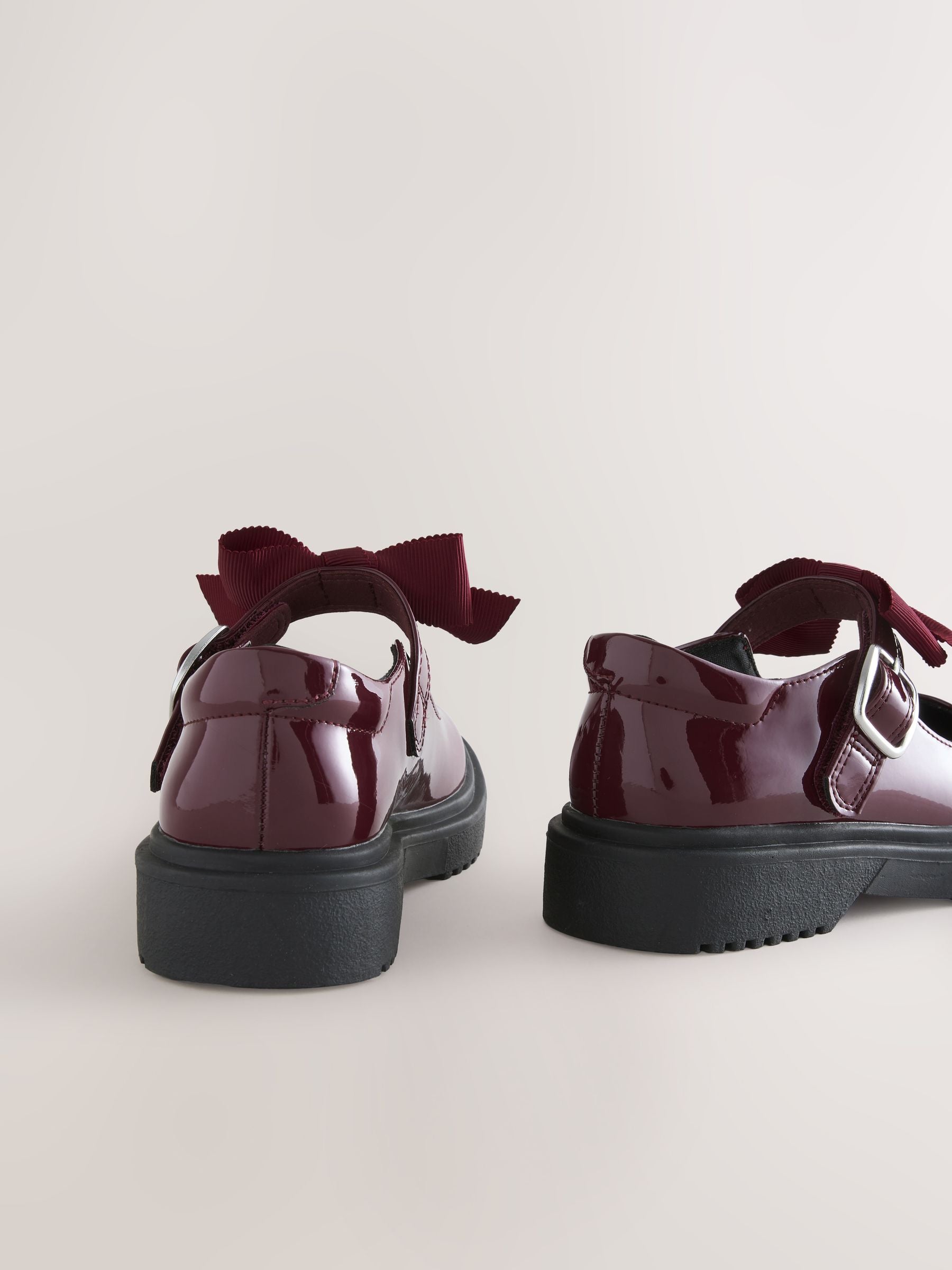 Burgundy Red Standard Fit (F) Bow Chunky Mary Jane School Shoes image 4