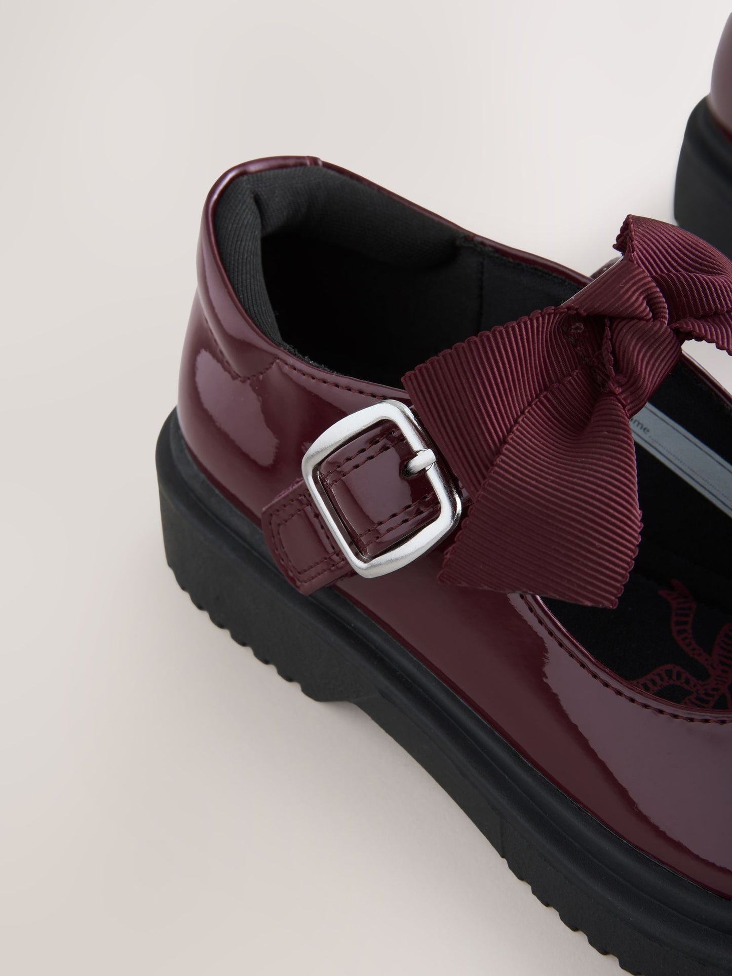 Burgundy Red Standard Fit (F) Bow Chunky Mary Jane School Shoes image 5