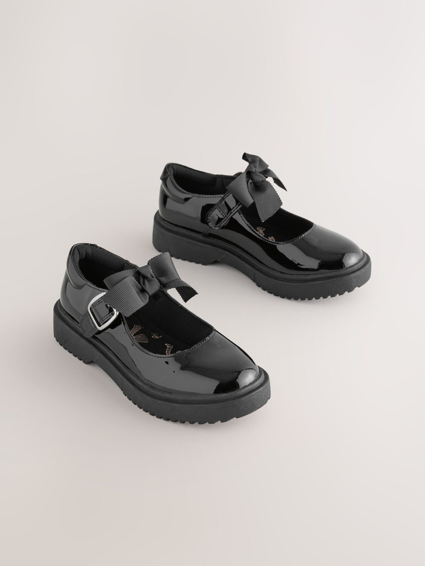 Black Patent Standard Fit (F) Bow Chunky Mary Jane School Shoes image 1