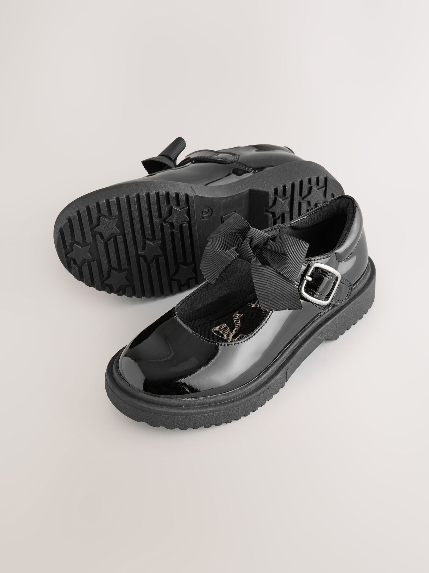 Black Patent Standard Fit (F) Bow Chunky Mary Jane School Shoes image 3