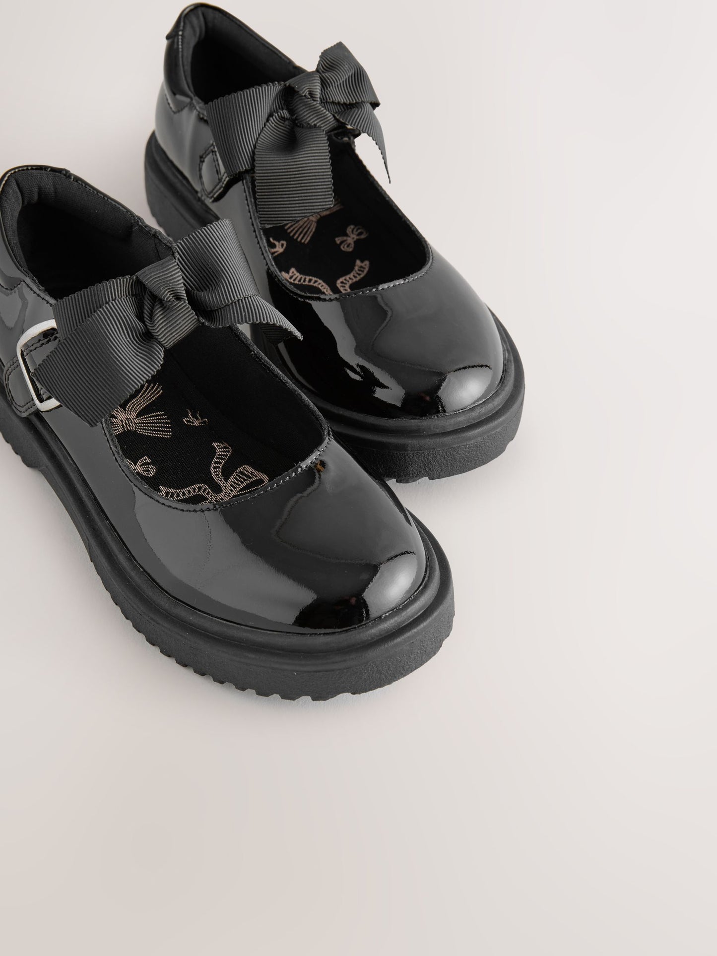 Black Patent Standard Fit (F) Bow Chunky Mary Jane School Shoes image 4