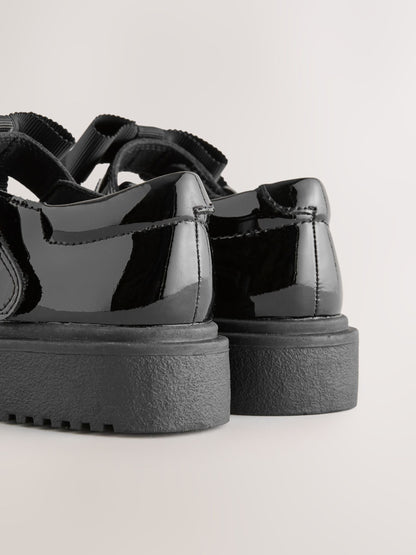 Black Patent Standard Fit (F) Bow Chunky Mary Jane School Shoes image 5
