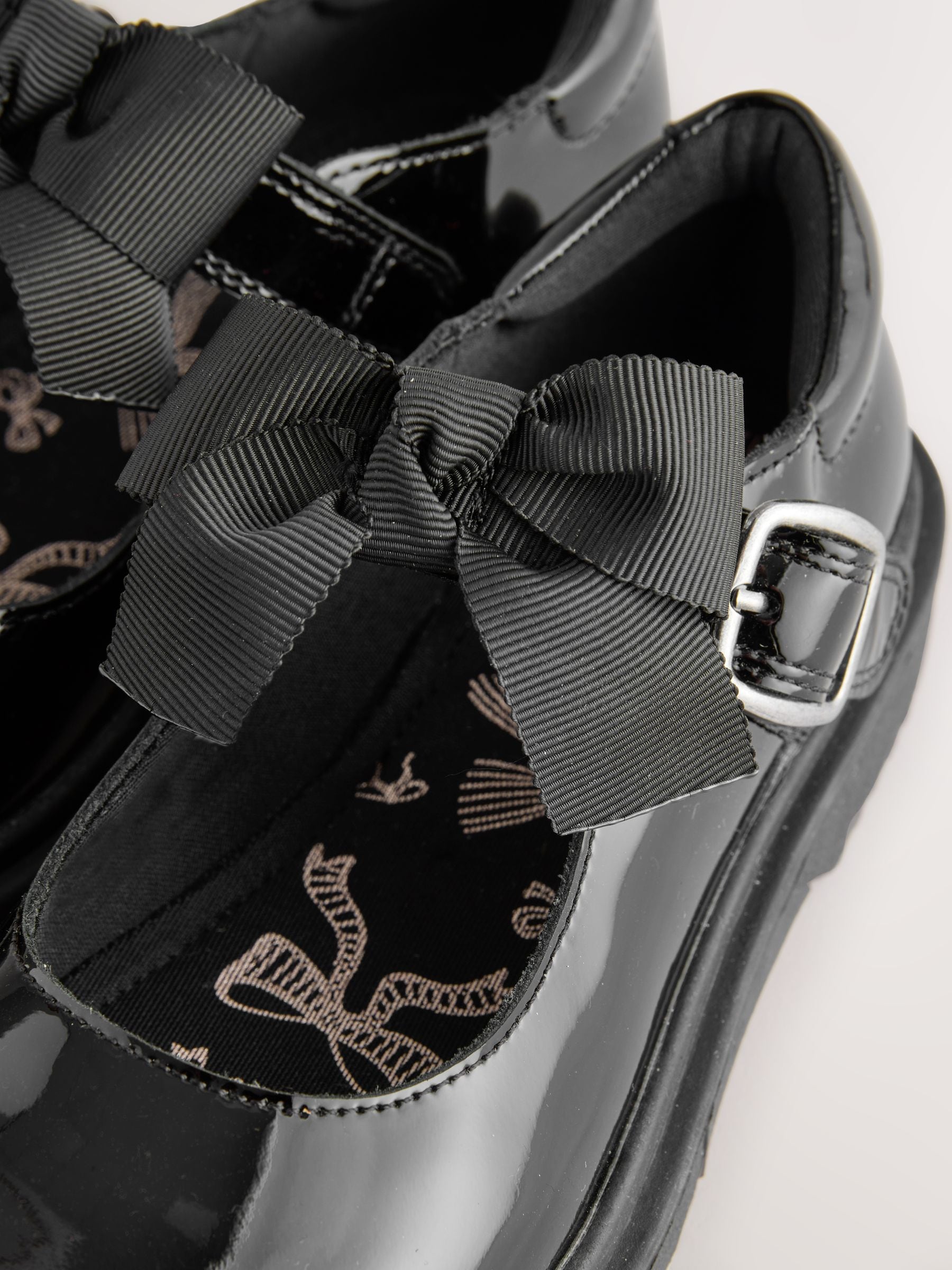 Black Patent Standard Fit (F) Bow Chunky Mary Jane School Shoes image 6