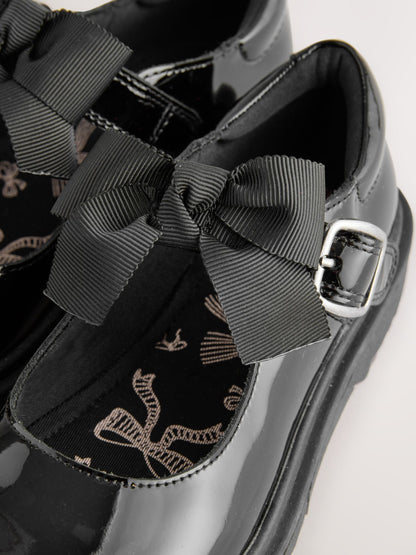 Black Patent Standard Fit (F) Bow Chunky Mary Jane School Shoes image 6