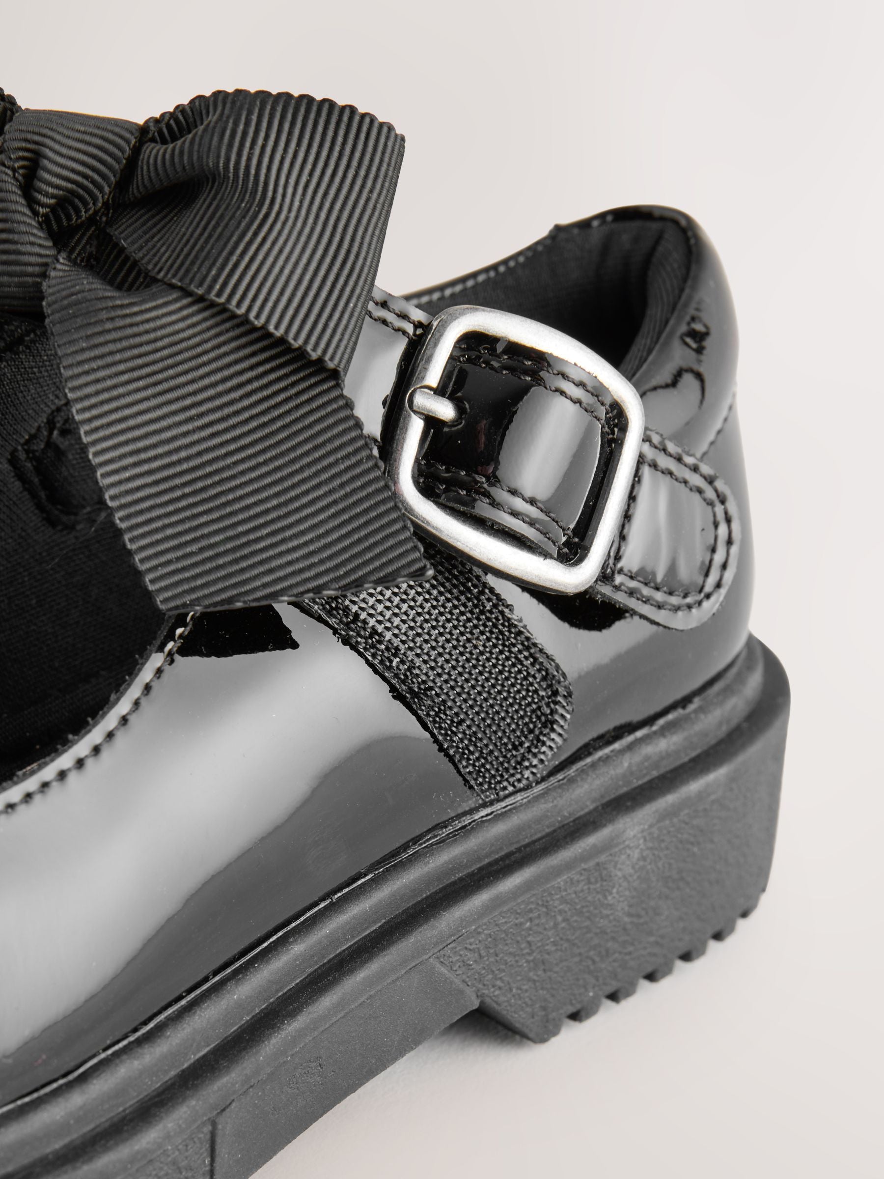 Black Patent Standard Fit (F) Bow Chunky Mary Jane School Shoes image 7
