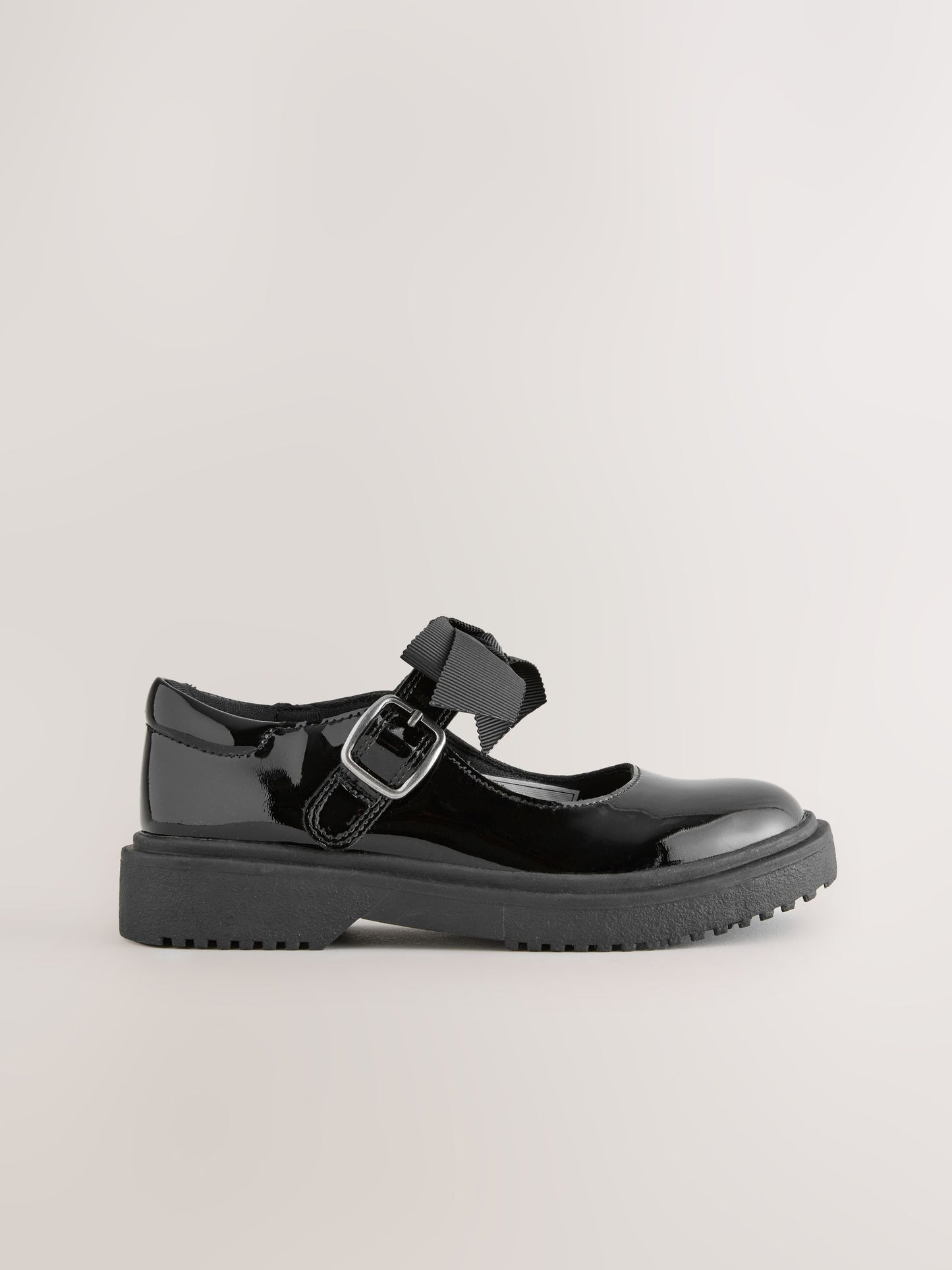 Black Patent Wide Fit (G) Bow Chunky Mary Jane School Shoes image 2