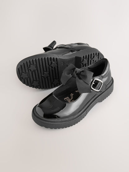 Black Patent Wide Fit (G) Bow Chunky Mary Jane School Shoes image 3