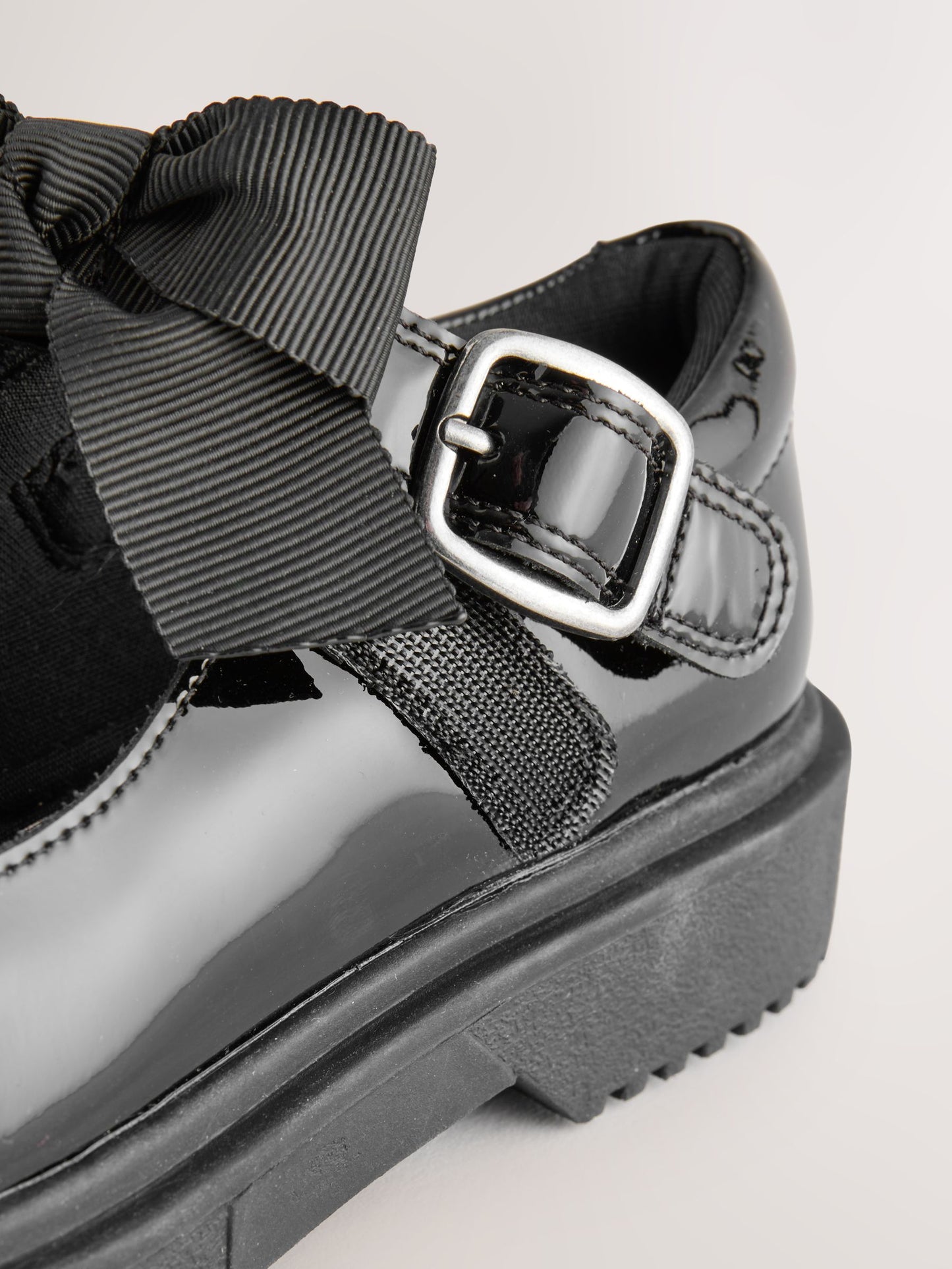 Black Patent Wide Fit (G) Bow Chunky Mary Jane School Shoes image 6