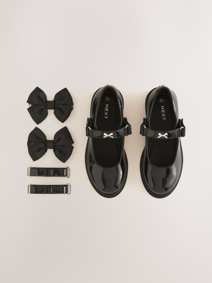 Black Patent Interchangable Strap Mary Jane School Shoes image 1
