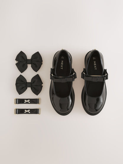 Black Patent Interchangable Strap Mary Jane School Shoes image 4
