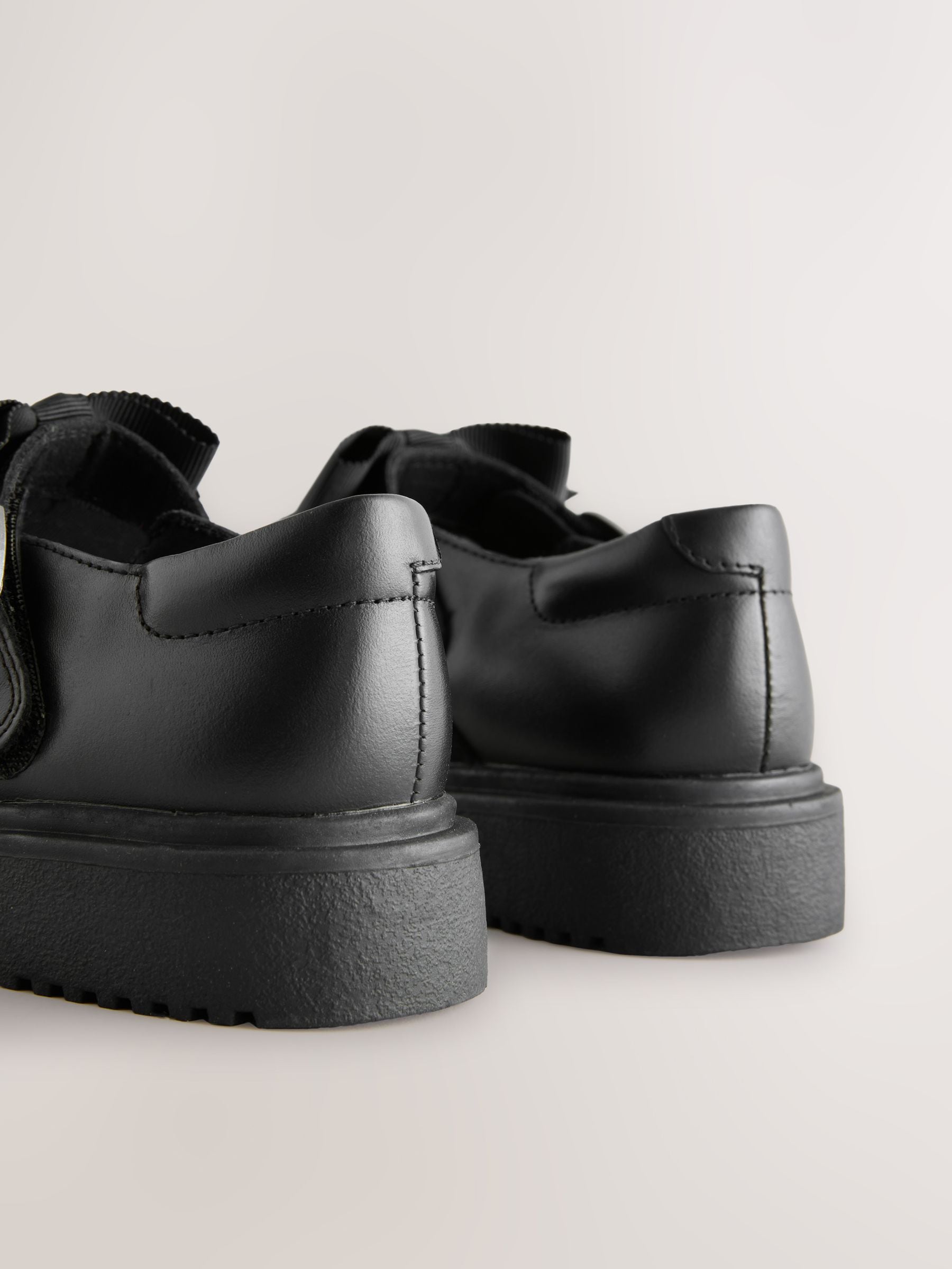 Black Matt Wide Fit (G) Leather Bow Chunky Mary Jane School Shoes image 4